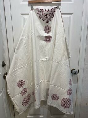 IKEA Cream Tablecloth with Burgundy Medallion Print